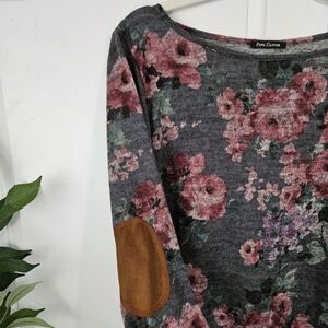 Pink Clover Floral Sweater with Elbow Patches